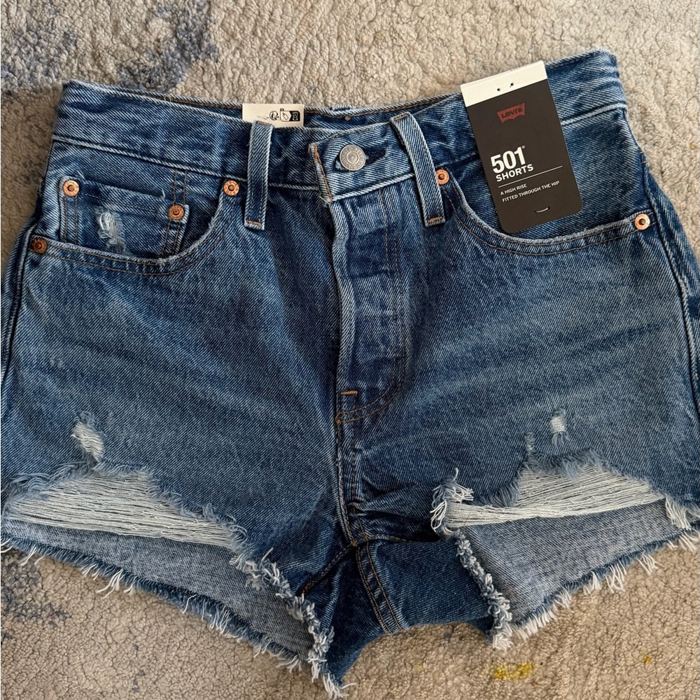 Levi's Blue Distressed 501 Cutoff Jean Shorts